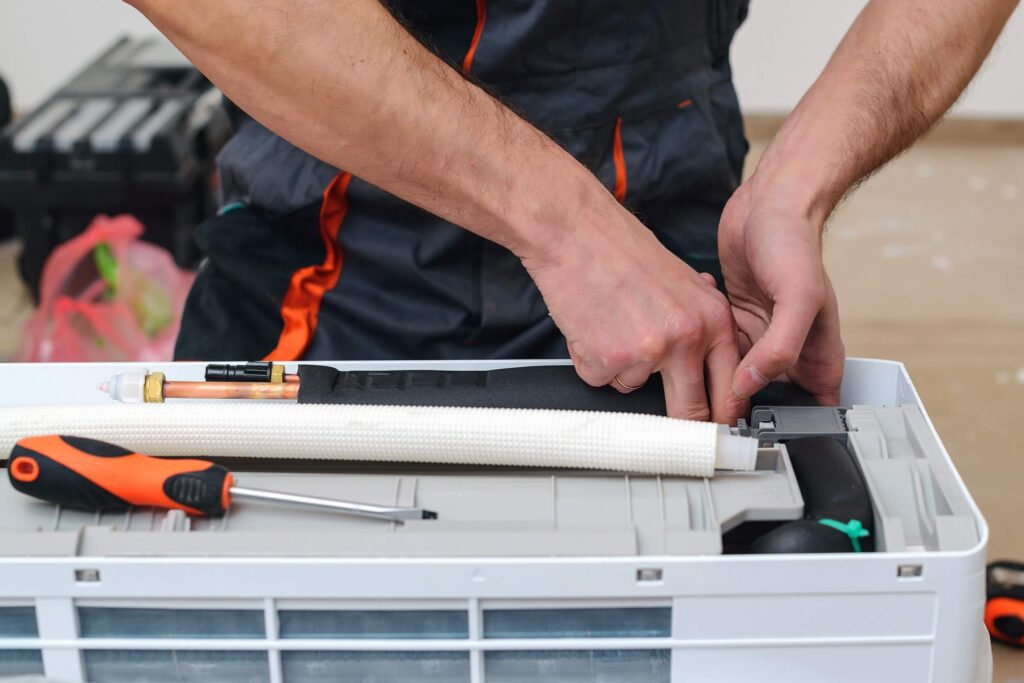 A modern air conditioner A modern air conditioner is being installed